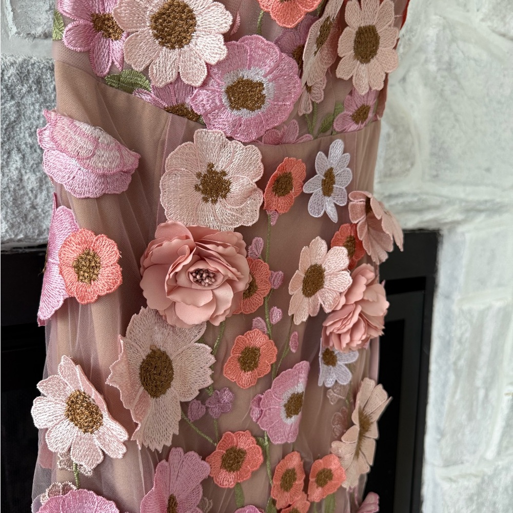 Floral Mesh Gown with 3D Flowers - Picture 3 of 9